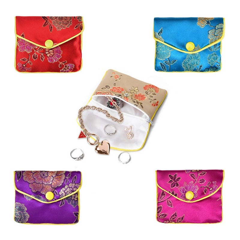 VIOCIWUO Jewelry Silk Purse New Year Pouch Bags Travel Jewelry Organizer Bags Chinese Silk Style Brocade Embroidered for Women 5 Colors, 20pcs - Image 5